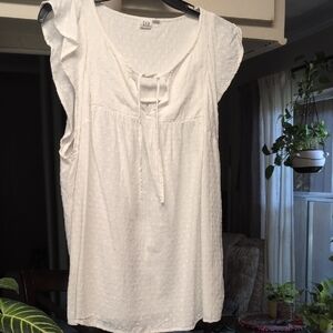 GAP White Tie Front Blouse with Flutter Sleeves